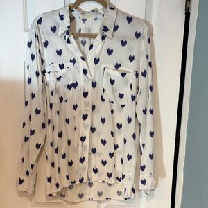Just Living White and Blue Heart Button Down Shirt